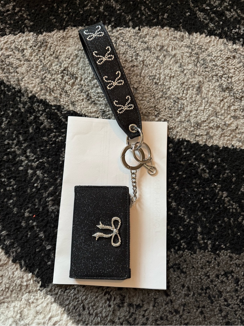 Victoria's Secret Black Sparkle Bow Wristlet Card Holder - Picture 1 of 1
